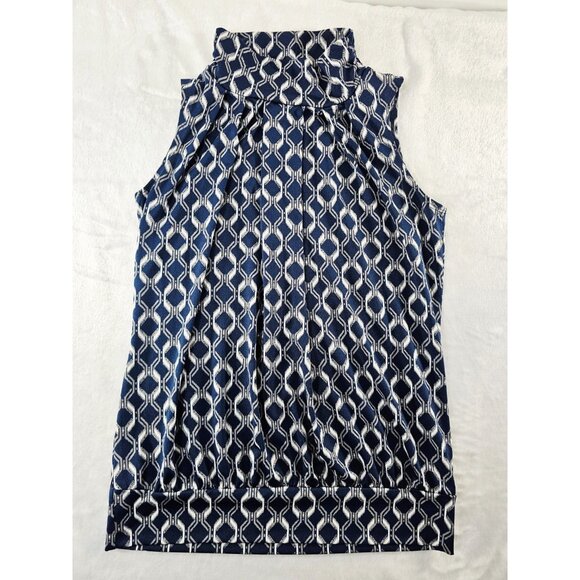 PerSeption Concept Sleeveless Blue/White Print Pullover High Neck Top-SZ SM - Picture 1 of 7